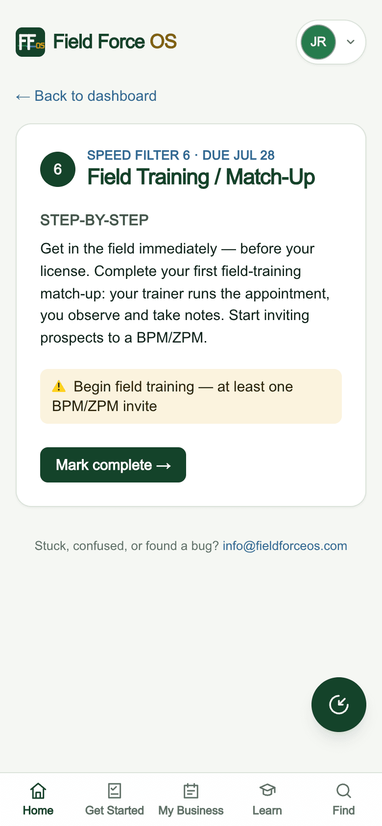 Current mobile onboarding progress with fictional demo data
